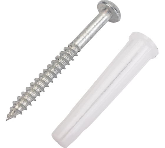 Изображение товара Набор Качественный КРЕПЕЖ белый дюбель 8х45 + шуруп 5х50 п/гол. оцинк. 35 шт 0300981 КЧ