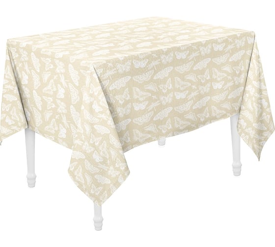 Изображение товара Скатерть Guten Morgen рогожка, Бабочки белые, набор 140x150 см СР-ББ-140-150