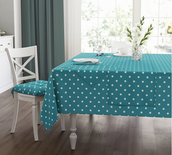 Изображение товара Скатерть Guten Morgen рогожка, Горох синий, набор 140x180 см СРгорсин-140-180