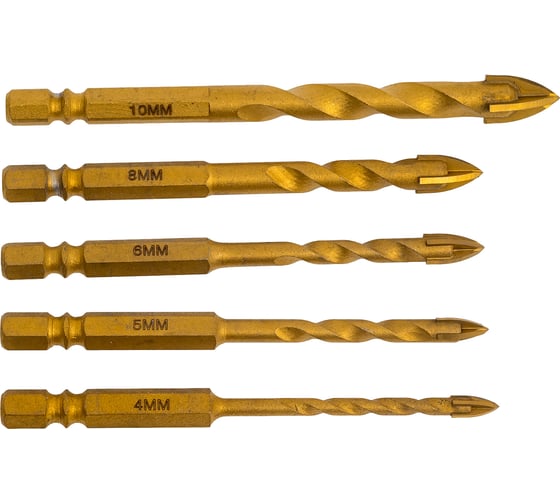 Изображение товара Сверла по плитке и стеклу с хвостовиком HEX 4-10 мм, 5 шт YATO YT-44809