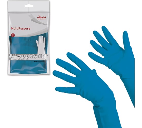 Изображение товара Хозяйственные резиновые многоцелевые перчатки VILEDA с х/б напылением, прочные, размер L, 602152