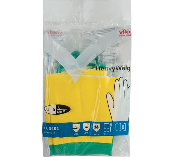Изображение товара Хозяйственные латексные перчатки VILEDA, с х/б напылением, размер L, 602155