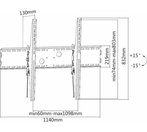 Изображение товара Кронштейн Digis DSM-P1108T с наклоном для ТВ 65"-100", VESA макс. 1000x800мм, наклон -15/+15, 130мм от стены, до 160 кг, механизм быстрой фиксации 0 40330