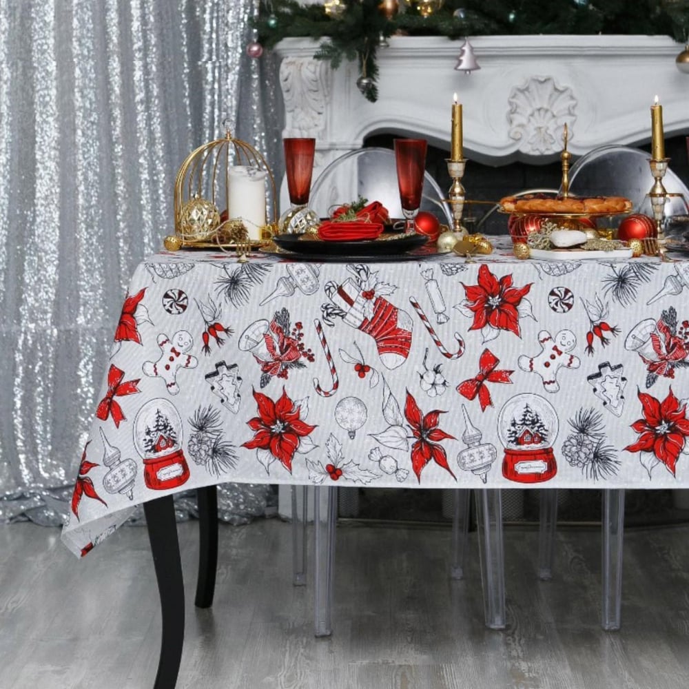 Изображение товара Скатерть Доляна Новогоднее настроение 180x149+/- 3 см, 100% хлопок, 164 г/кв.м 4478720