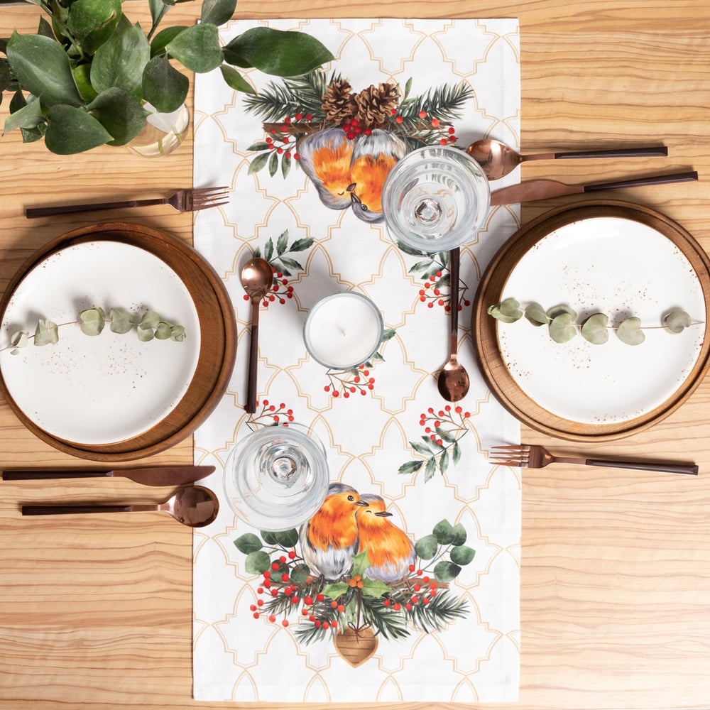 Изображение товара Столовая дорожка Этель Winter robin 30x70 см из хлопка с дизайном птиц