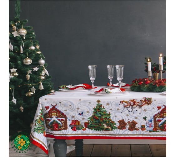 Изображение товара Набор столовый Этель Новогодняя сказка, скатерть 150x180 см +/-3 см с ГМВО, салфетки 40x40 см 8 шт, 100% хлопок 1534783