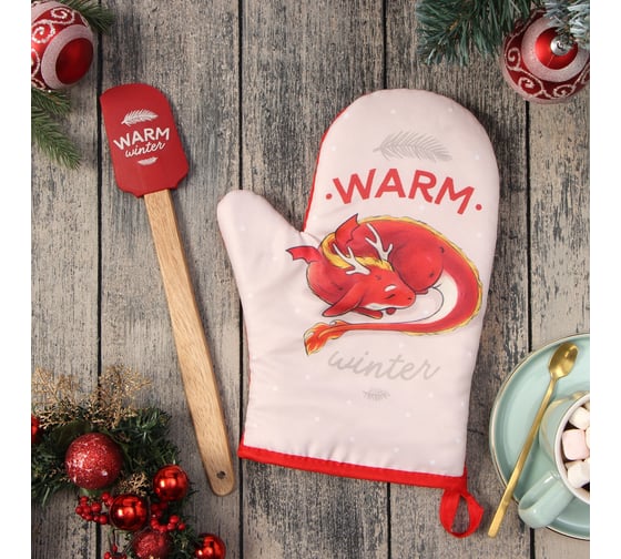 Изображение товара Набор подарочный Доляна Warm winter: варежка-прихватка, лопатка силикон 9905524