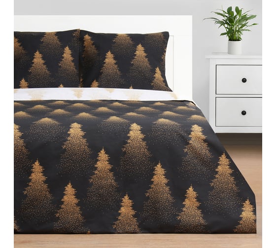 Изображение товара Комплект постельного белья Этель 2 сп Golden Christmas 175x215 см, 200x220 см, 70x70 см - 2 шт, бязь 10385164