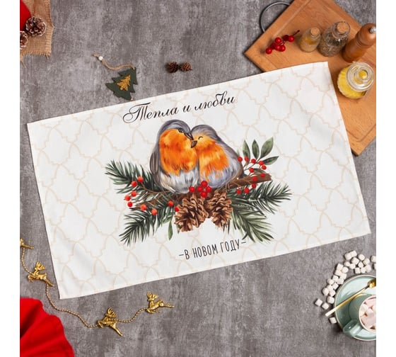Изображение товара Полотенце Этель "Winter robin" 40x73 см, 100%хл, саржа 190 г/м2 7321887