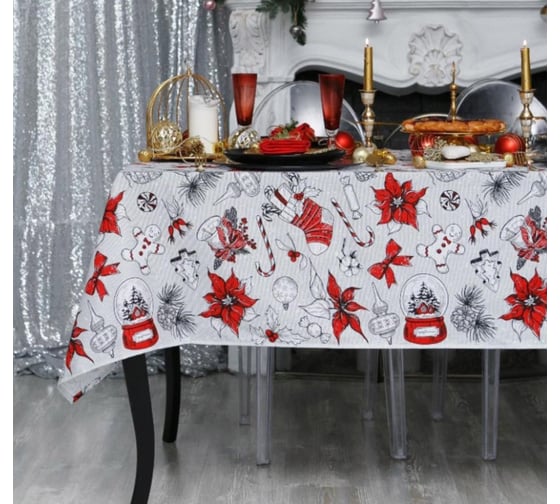Изображение товара Скатерть Доляна Новогоднее настроение 220x149+/- 3см, 100% хлопок, 164 г/м2 4478719