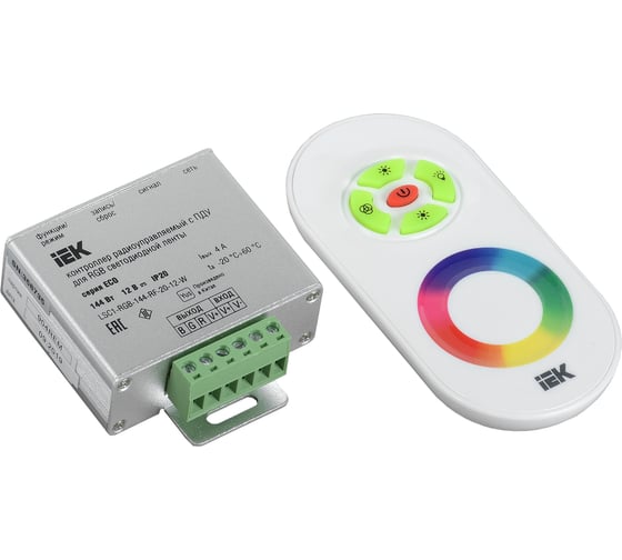 Изображение товара Контроллер с ПДУ IEK радио RGB, 3 канала, 12В, 4А, 144вт, белый LSC1-RGB-144-RF-20-12-W