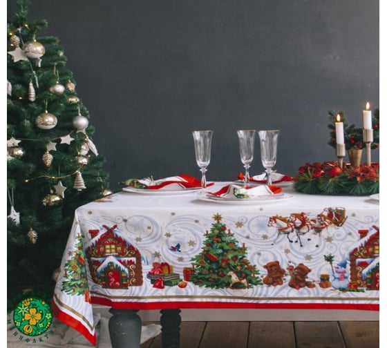 Изображение товара Набор столовый Этель "Новогодняя сказка" скат.150x110см +/-3см с ГМВО, салф.40x40см-4 шт, хл100% 1652725