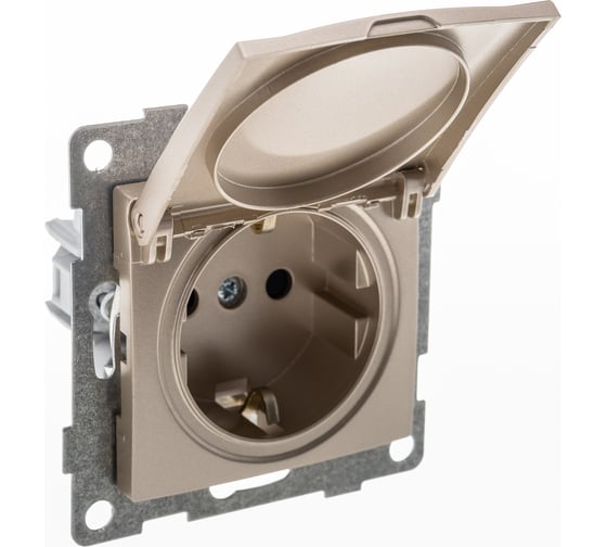 Изображение товара Механизм розетки с крышкой GUSI ELECTRIC Bravo 1-ой с/з с з/ш, СУ, 16А, 250В, шампань С10Р91-027