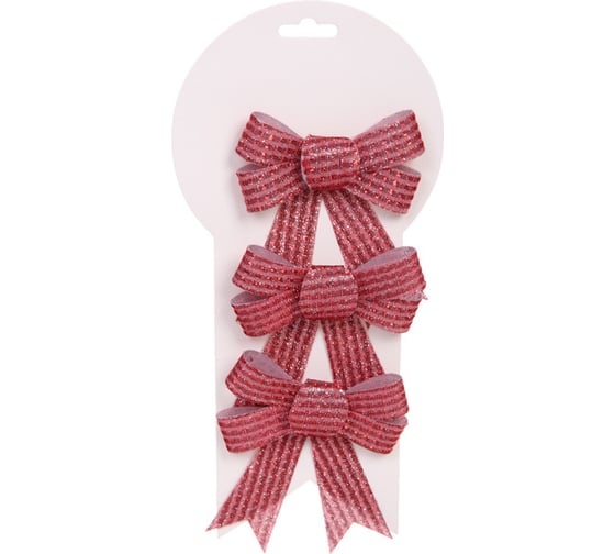 Изображение товара Бант на елку Серпантин Блестящие полосы 9x12 см набор 3 шт, красный 185-0704
