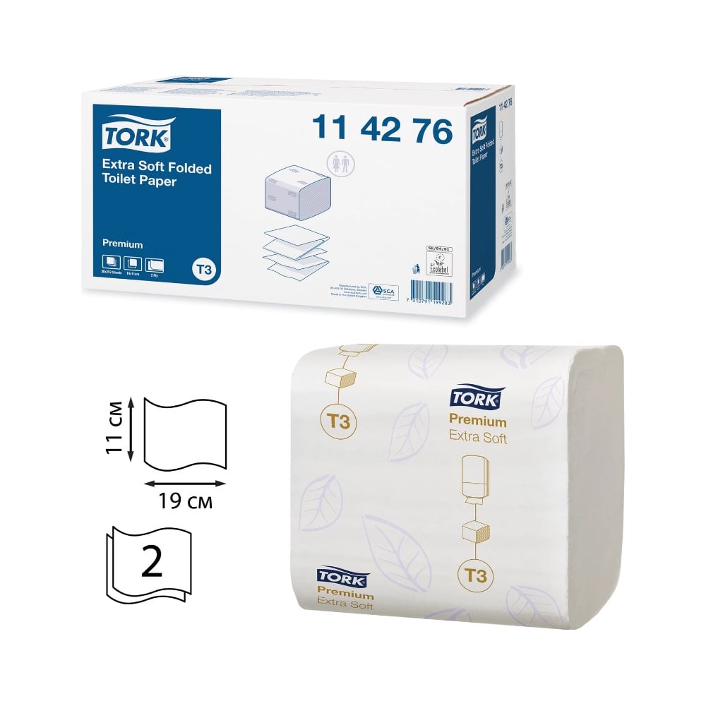 фото Бумага туалетная tork система т3, комплект 30 шт., premium e soft,лист, 252 л., 2-слойная 124549