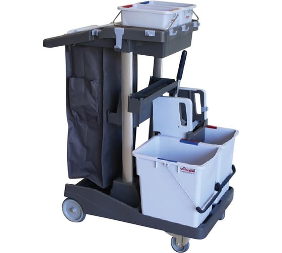 Изображение товара Уборочная тележка VILEDA, ведра 2х25 л, 2х6 л, вертикальный отжим, чехол для мусорного мешка на 70 л, 602147