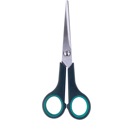 Изображение товара Ножницы BRAUBERG Soft Grip 165 мм, резиновые вставки, серо-зеленые, 3-х сторонняя заточка, картонная упаковка 230761