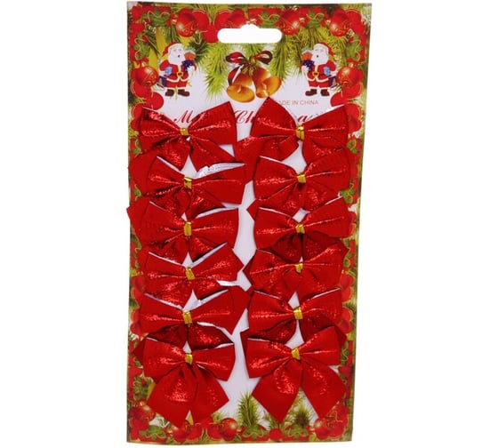 Изображение товара Бант на елку Серпантин красный шик 6 см набор 12 шт 185-0140