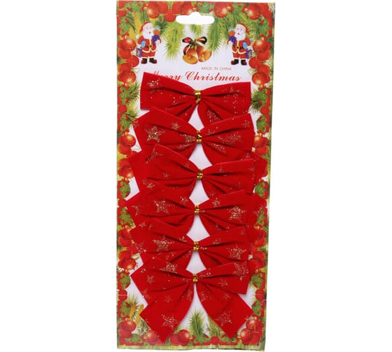 Изображение товара Бант на елку Серпантин золотой узор 9x7 см набор 6 шт 185-0018