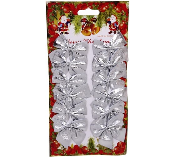 Изображение товара Бант на елку Серпантин Серебряный шик 6 см набор 12 шт 185-0143