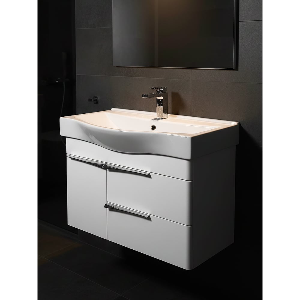 Изображение товара Современная белая тумба умывальник AQUATON Беверли 80 с ящиками и системой хранения