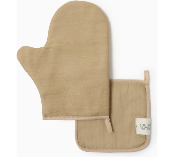 Изображение товара Набор кухонный Этель Kitchen, бежевый, варежка-прихватка 18x29 см, прихватка 19x19 см, 100% хлопок 1047216 10472166