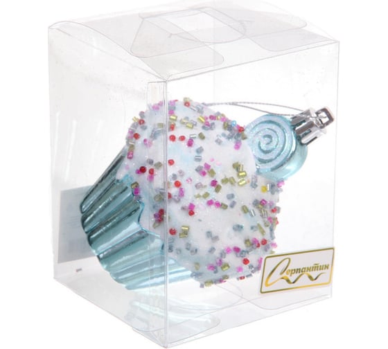 Изображение товара Елочная игрушка Серпантин Сладкая пироженка 7x7x9,5 см, голубой 107-5996