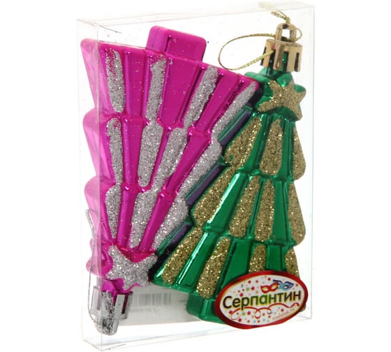 Изображение товара Елочные игрушки Серпантин Елочки праздничные 8 см микс цветов набор 2 шт 196-349