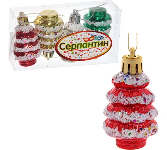 Изображение товара Елочные игрушки Серпантин Елочки микс цветов 6x3,5 см набор 4 шт 201-0392