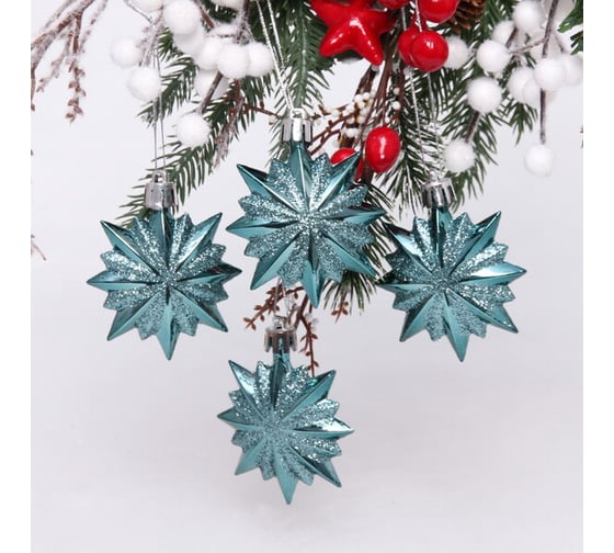 Изображение товара Елочные игрушки Серпантин Звезда остроконечная 6 см набор 4 шт, темный нефрит 916-0637
