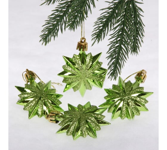 Изображение товара Елочные игрушки Серпантин Звезда остроконечная 6 см набор 4 шт, салатовый 916-0342