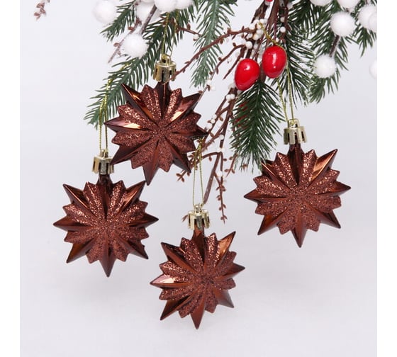 Изображение товара Елочные игрушки Серпантин Звезда остроконечная 6 см набор 4 шт, шоколад 916-0638