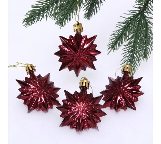 Изображение товара Елочные игрушки Серпантин Звезда остроконечная 6 см набор 4 шт, темный рубин 916-0172