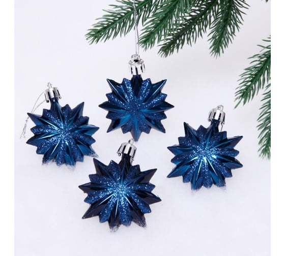 Изображение товара Елочные игрушки Серпантин Звезда остроконечная 6 см набор 4 шт, сапфир 916-0171