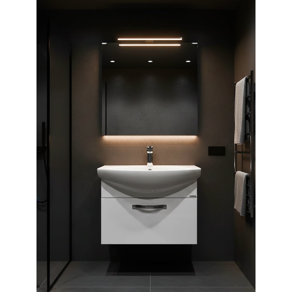 Изображение товара Тумба AQUATON Ария 65 с умывальником SMILE современная подвесная модель белый глянец