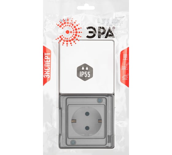 Изображение товара Блок розетка с выключателем ЭРА Эксперт 11750101 IP55, 16A(10AX)250В, ОУ, белый Б0063288
