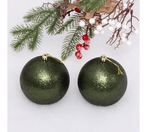 Изображение товара Новогодние шары Серпантин 10 см набор 2 шт глиттер, изумруд 201-1434