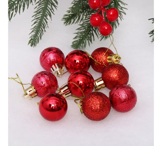 Изображение товара Новогодние шары Серпантин 3 см набор 9 шт микс фактур, красный 652-342