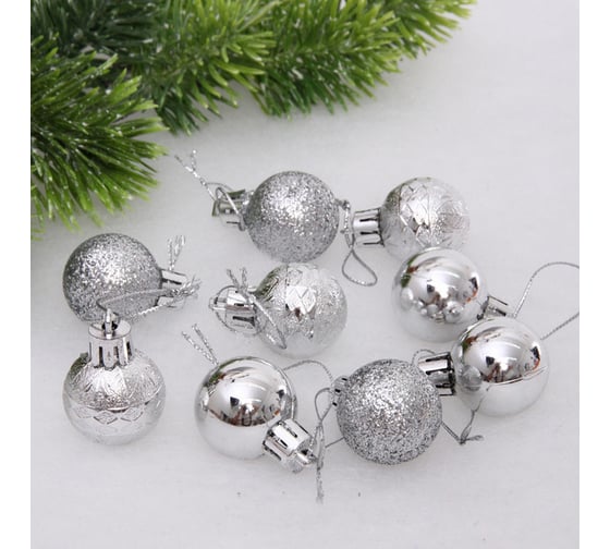 Изображение товара Новогодние шары Серпантин 3 см набор 9 шт микс фактур, серебро 652-340