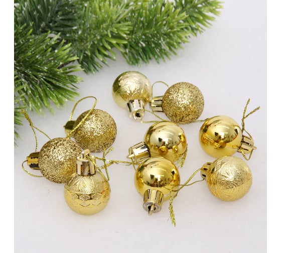Изображение товара Новогодние шары Серпантин 3 см набор 9 шт микс фактур, золото 652-338
