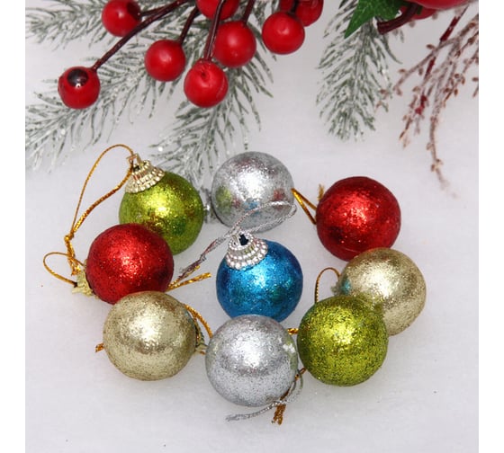 Изображение товара Новогодние шары Серпантин 3 см набор 9 шт блестящее напыление, микс цветов 201-0531