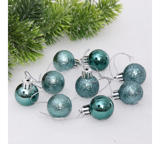 Изображение товара Новогодние шары Серпантин 3 см набор 9 шт микс фактур, темный нефрит 652-350
