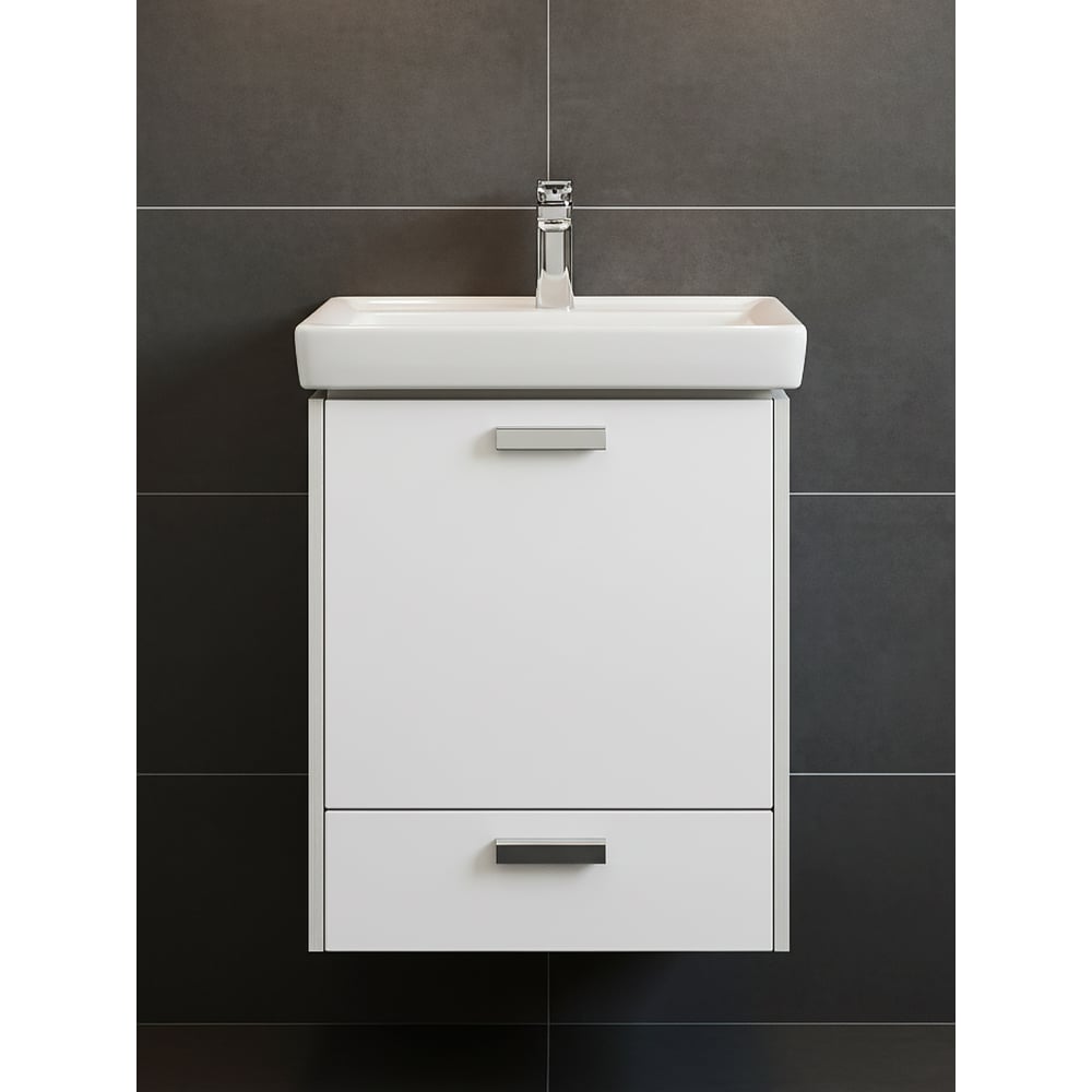 Изображение товара Тумба-умывальник Йорк 55М Белый Ясень современная мебель для ванной с системой хранения