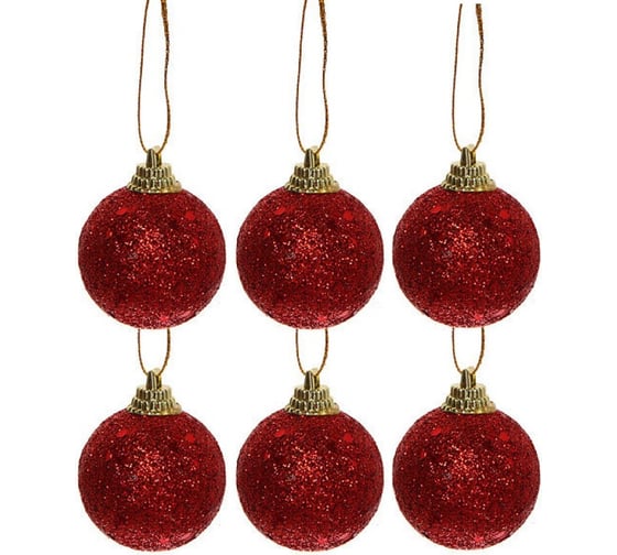 Изображение товара Новогодние шары Серпантин 4 см набор 6 шт блестящее напыление, красный 652-014