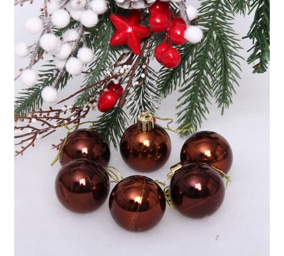 Изображение товара Новогодние шары Серпантин 4 см набор 6 шт глянец, шоколад 652-237