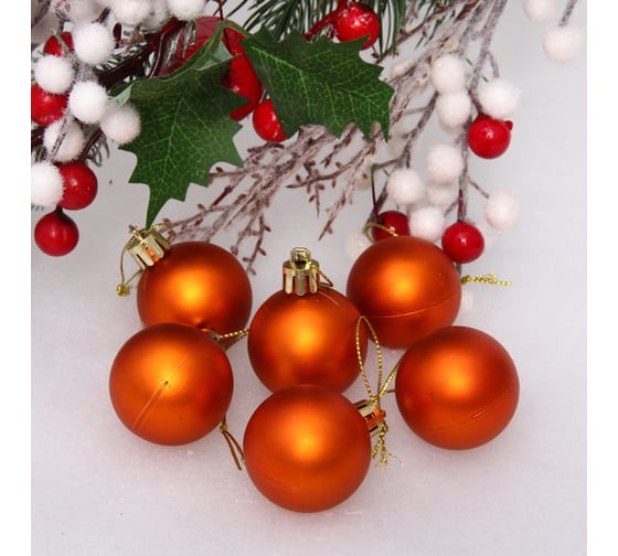 Изображение товара Новогодние шары Серпантин 4 см набор 6 шт матовый, янтарь 652-336