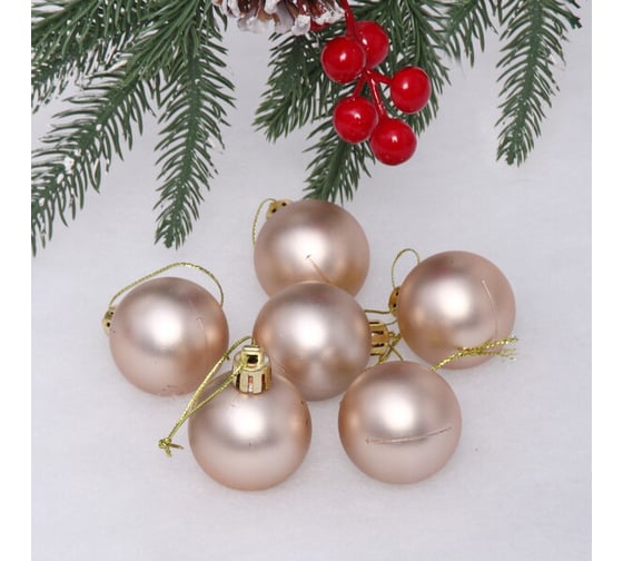 Изображение товара Новогодние шары Серпантин 4 см набор 6 шт матовый, шампань 652-246