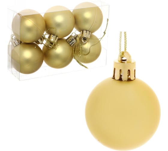 Изображение товара Новогодние шары Серпантин 4 см набор 6 шт матовый, золото 183-838