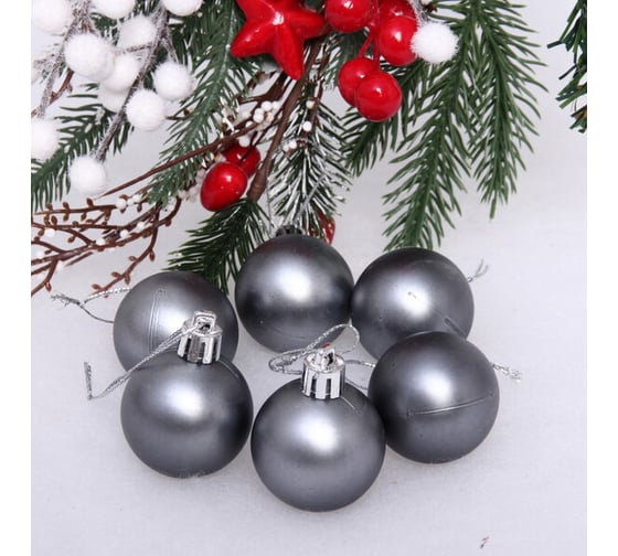 Изображение товара Новогодние шары Серпантин 4 см набор 6 шт матовый, графит 652-247