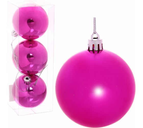 Изображение товара Новогодние шары Серпантин 6 см набор 3 шт глянец, фуксия 183-865